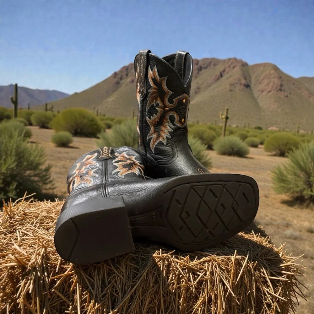 Ariat Boys Square Toe Tombstone Leather Western Cowboy Boots